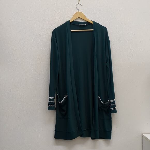 Amaryllis dark green embroidered long cardigan size L - Picture 2 of 5